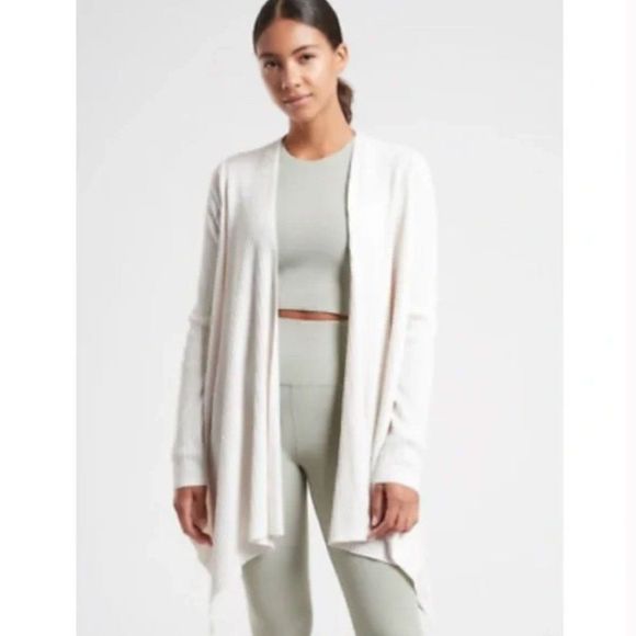 Athleta Sweaters - Athleta Wool Blend Solstice Wrap Open Cardigan Sweater Dove White Size Small